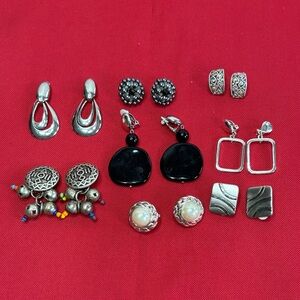 Assorted Clip Earrings - Lot of 8 Elegant Silver and Black